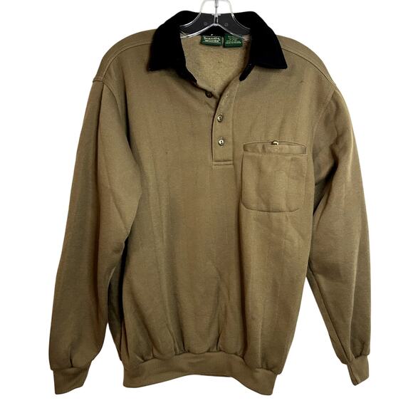 American Vintage Pullover Polo Sweatshirt Elbow Patches Mens Medium Brown Black - Picture 1 of 5